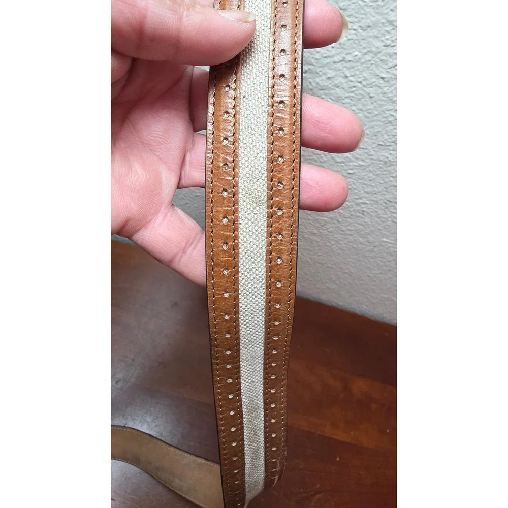 Paul Fredrick Belt Mens 44‎ Brown Leather Canvas Made in Italy Casual Classic